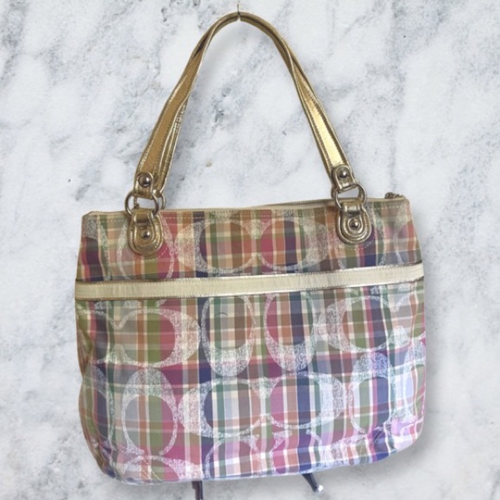 Multi colored plaid Coach purse